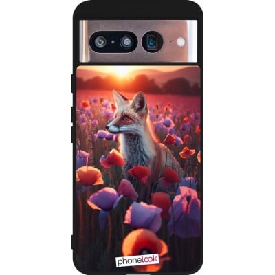 Coque Google Pixel 8 - Silicone rigide noir Renard pourpre au crépuscule