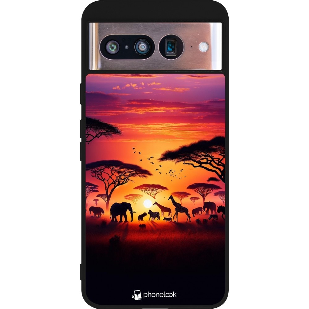 Coque Google Pixel 8 - Silicone rigide noir Safari sunset wildlife