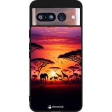 Coque Google Pixel 8 - Silicone rigide noir Safari sunset wildlife