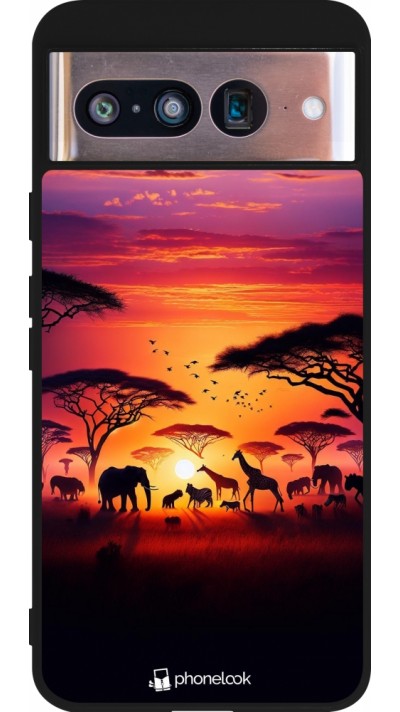 Coque Google Pixel 8 - Silicone rigide noir Safari sunset wildlife