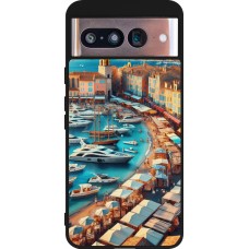 Coque Google Pixel 8 - Silicone rigide noir Saint-Tropez Beach