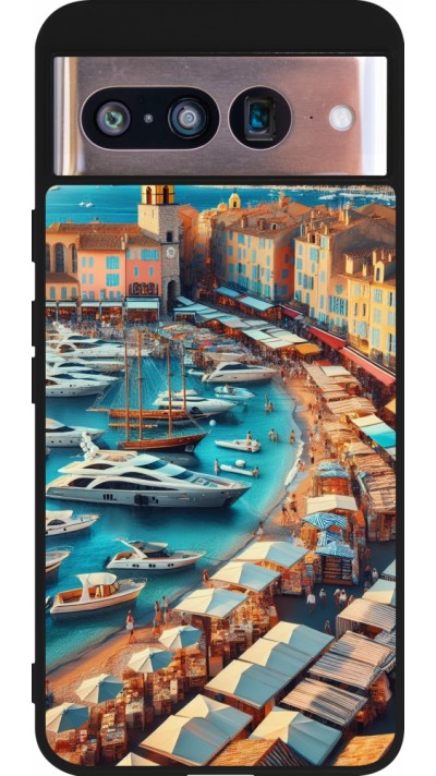 Coque Google Pixel 8 - Silicone rigide noir Saint-Tropez Beach