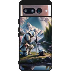 Coque Google Pixel 8 - Silicone rigide noir Samurai Katana Lune