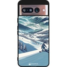 Coque Google Pixel 8 - Silicone rigide noir Snowboarder Montagne