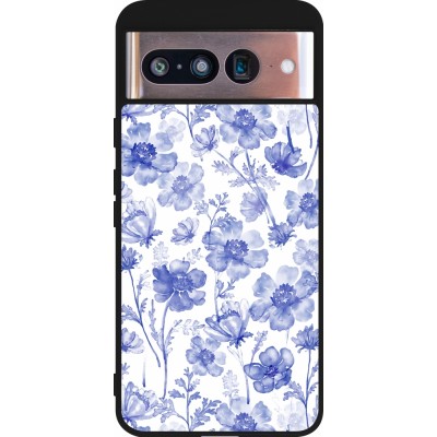 Coque Google Pixel 8 - Silicone rigide noir Spring 23 watercolor blue flowers