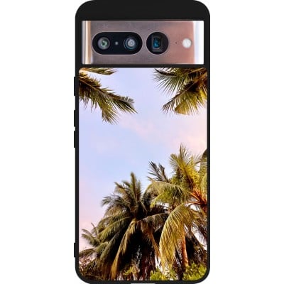 Coque Google Pixel 8 - Silicone rigide noir Summer 2023 palm tree vibe