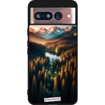 Coque Google Pixel 8 - Silicone rigide noir Sunset Forest Lake