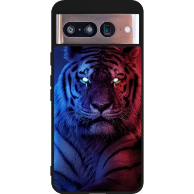 Coque Google Pixel 8 - Silicone rigide noir Tiger Blue Red