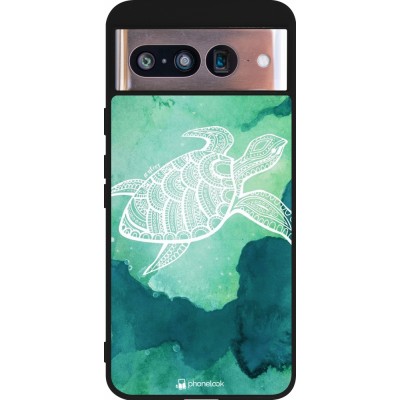 Coque Google Pixel 8 - Silicone rigide noir Turtle Aztec Watercolor