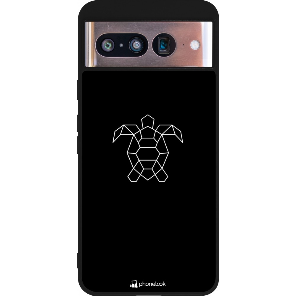 Coque Google Pixel 8 - Silicone rigide noir Turtles lines on black