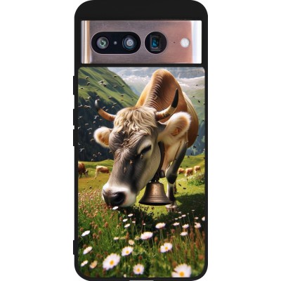 Coque Google Pixel 8 - Silicone rigide noir Vache montagne Valais