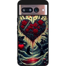 Coque Google Pixel 8 - Silicone rigide noir Dark Love Coeur Sang