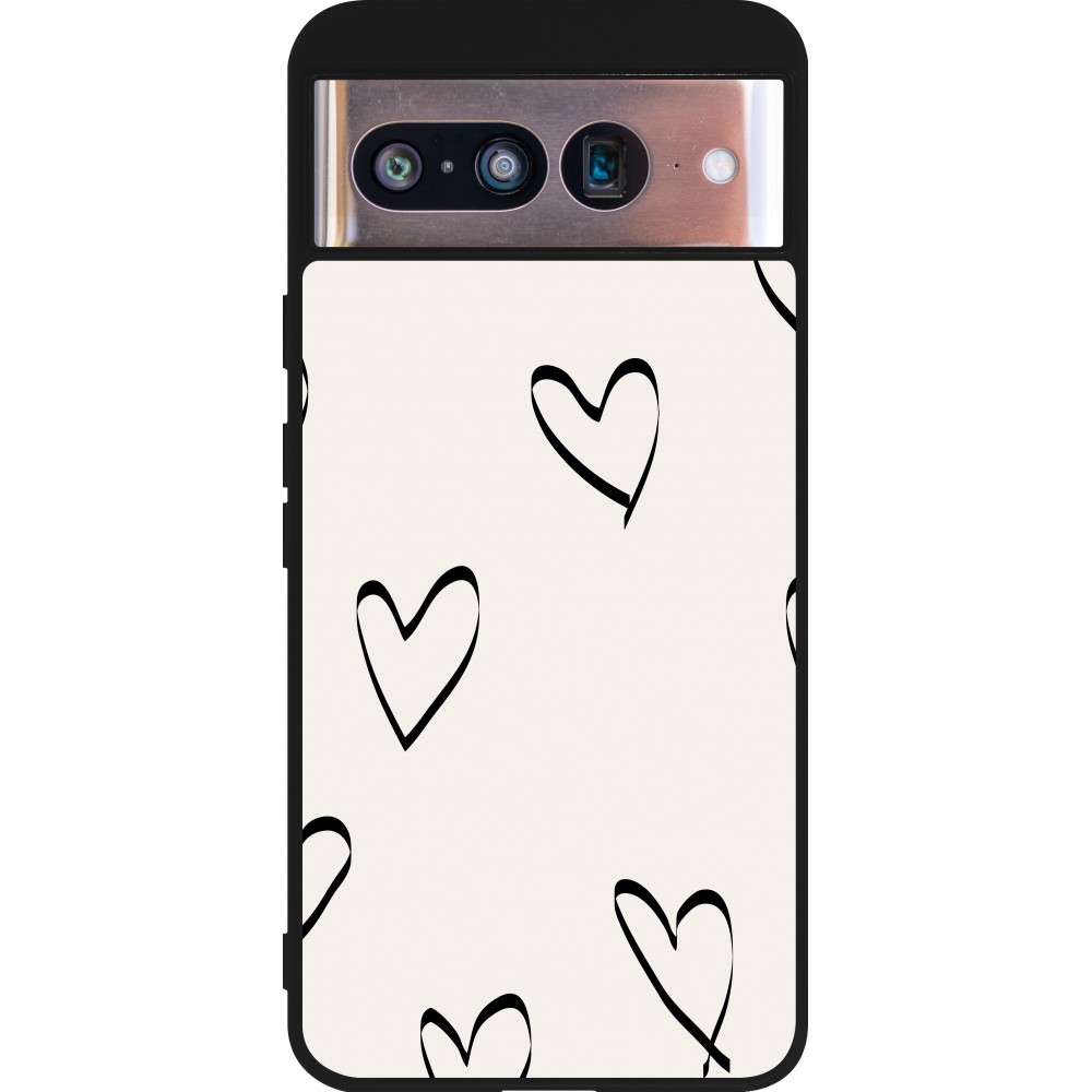 Coque Google Pixel 8 - Silicone rigide noir Valentine 2023 minimalist hearts