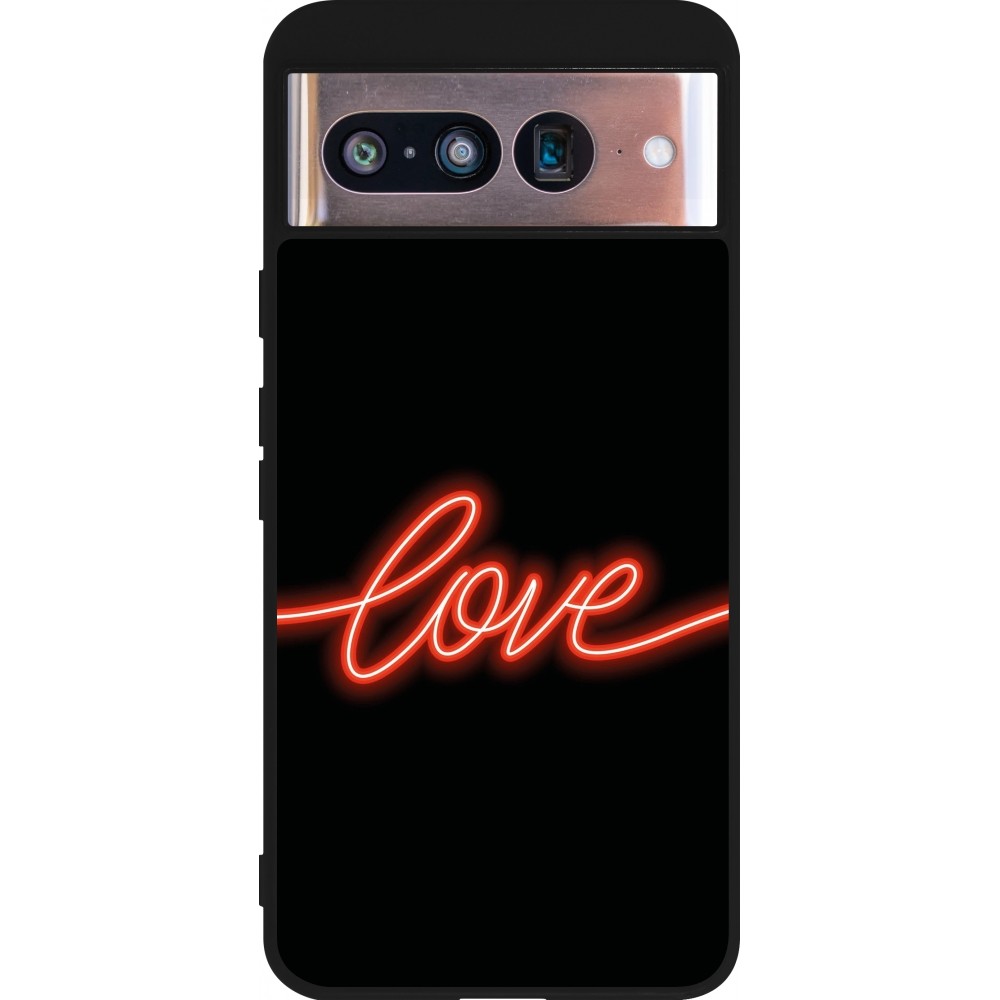 Coque Google Pixel 8 - Silicone rigide noir Valentine 2023 neon love