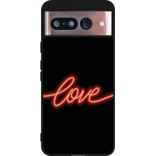 Coque Google Pixel 8 - Silicone rigide noir Valentine 2023 neon love