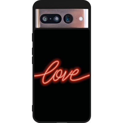 Coque Google Pixel 8 - Silicone rigide noir Valentine 2023 neon love