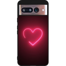 Coque Google Pixel 8 - Silicone rigide noir Valentine 2023 single neon heart