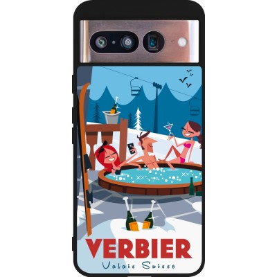 Coque Google Pixel 8 - Silicone rigide noir Verbier Mountain Jacuzzi