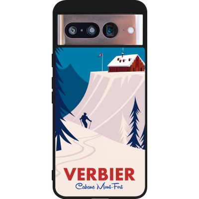 Coque Google Pixel 8 - Silicone rigide noir Verbier Cabane Mont-Fort