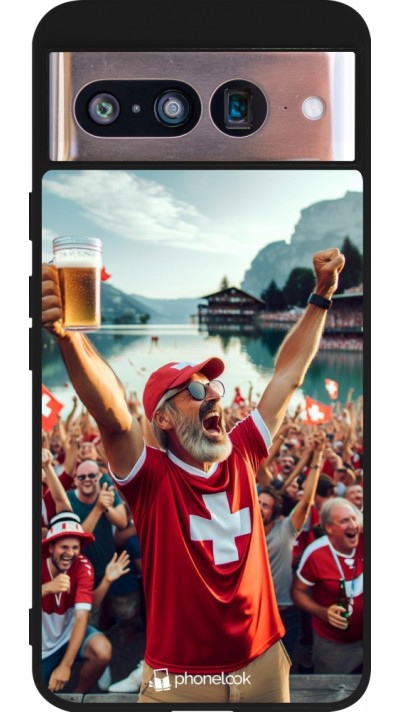 Coque Google Pixel 8 - Silicone rigide noir Victoire suisse fan zone Euro 2024