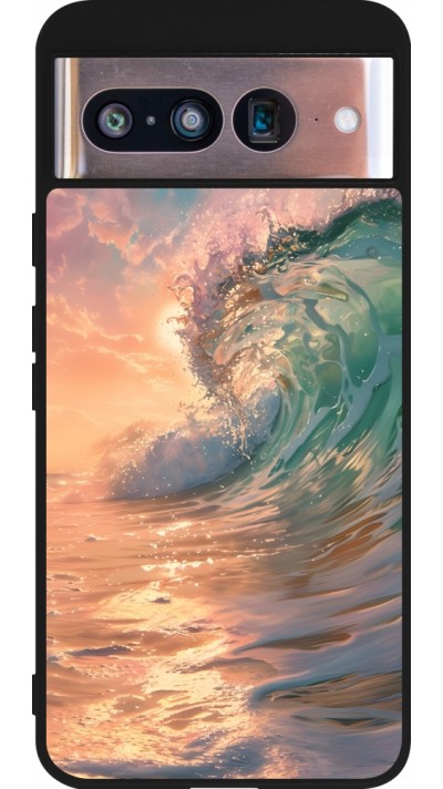 Coque Google Pixel 8 - Silicone rigide noir Wave Sunset