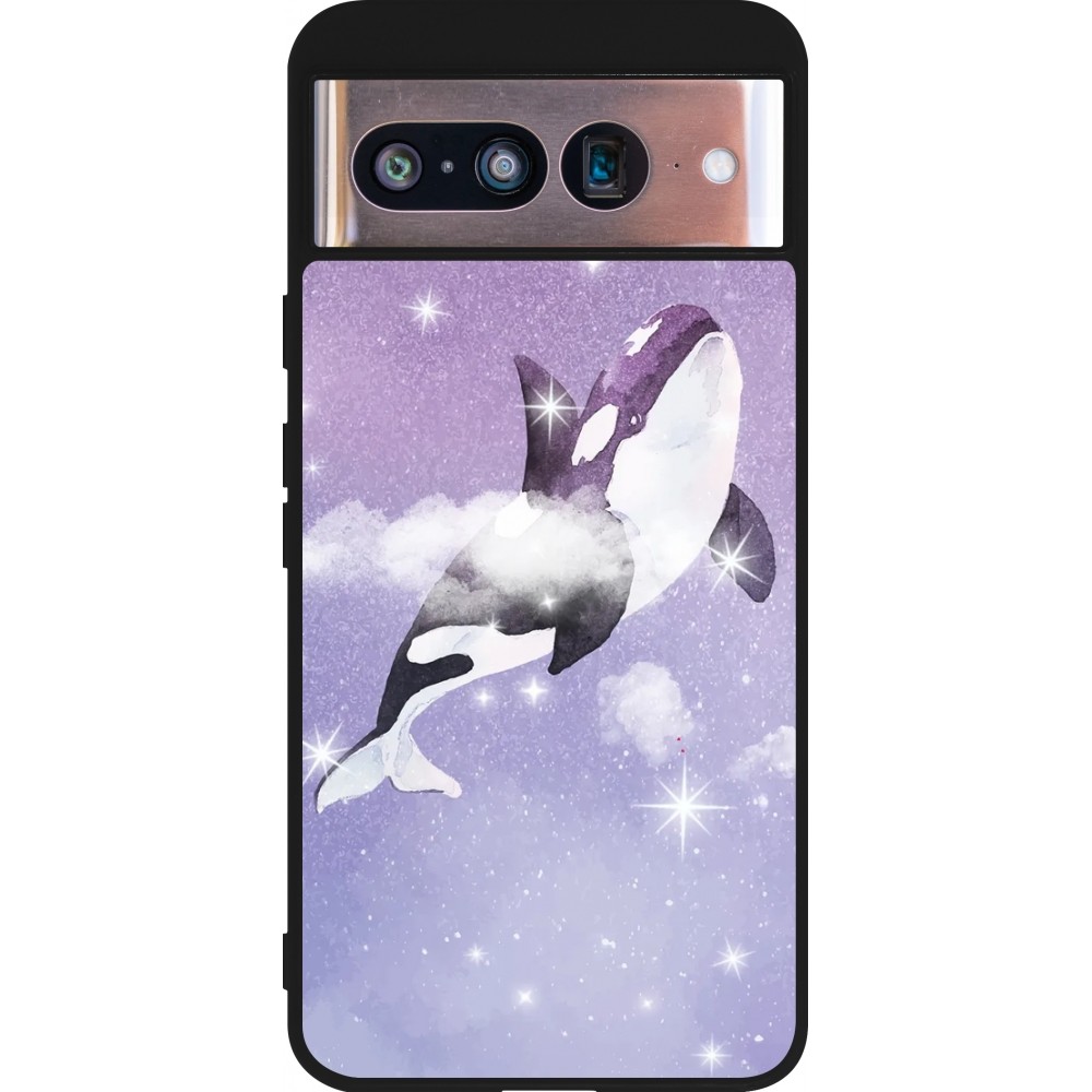 Coque Google Pixel 8 - Silicone rigide noir Whale in sparking stars