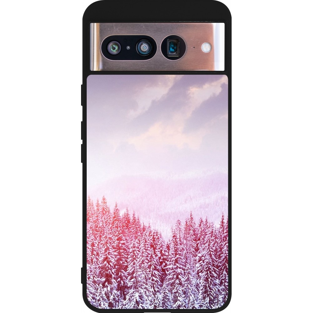 Coque Google Pixel 8 - Silicone rigide noir Winter 22 Pink Forest