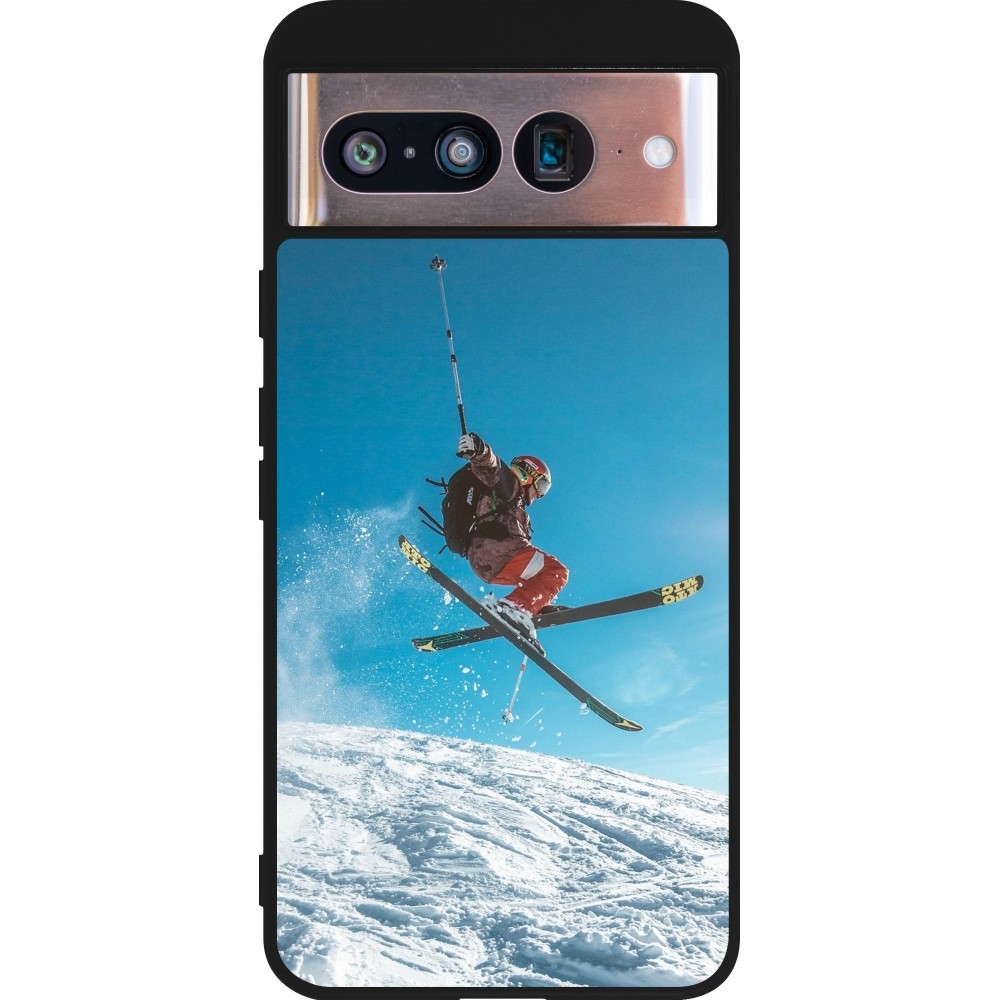 Coque Google Pixel 8 - Silicone rigide noir Winter 22 Ski Jump