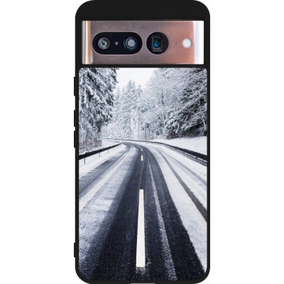 Coque Google Pixel 8 - Silicone rigide noir Winter 22 Snowy Road