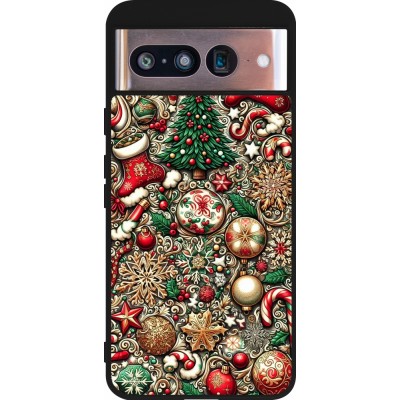 Coque Google Pixel 8 - Silicone rigide noir Noël 2023 micro pattern