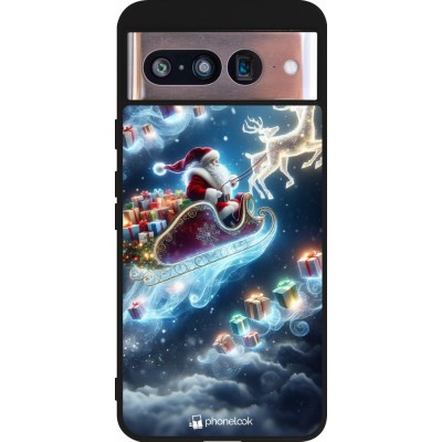 Coque Google Pixel 8 - Silicone rigide noir Noël 2023 Père Noël enchanté