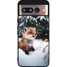 Coque Google Pixel 8 - Silicone rigide noir Noël 2023 Renardeau sapin