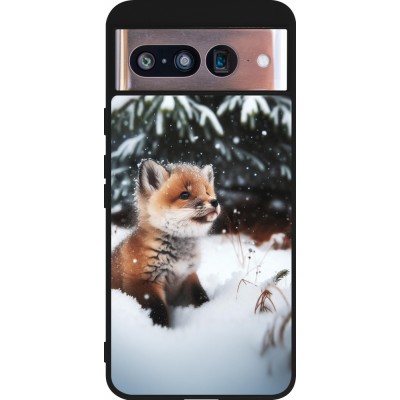 Coque Google Pixel 8 - Silicone rigide noir Noël 2023 Renardeau sapin