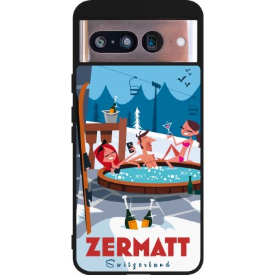 Coque Google Pixel 8 - Silicone rigide noir Zermatt Mountain Jacuzzi