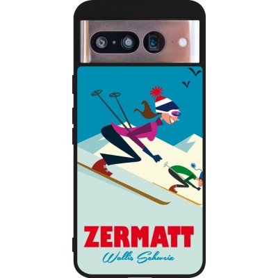 Coque Google Pixel 8 - Silicone rigide noir Zermatt Ski Downhill