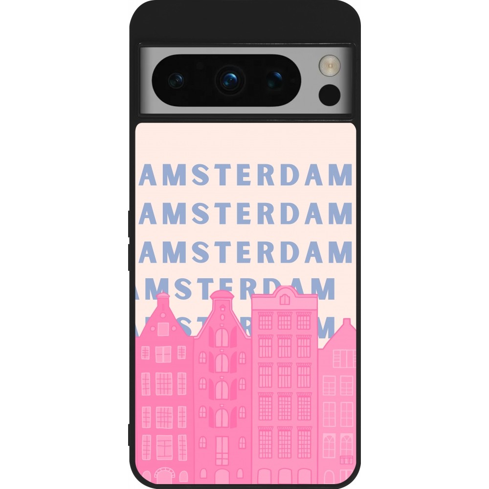 Coque Google Pixel 8 Pro - Silicone rigide noir Amsterdam Pink Print