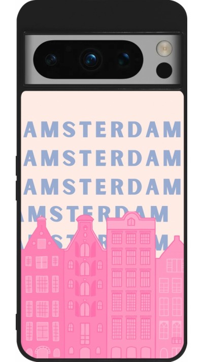 Coque Google Pixel 8 Pro - Silicone rigide noir Amsterdam Pink Print