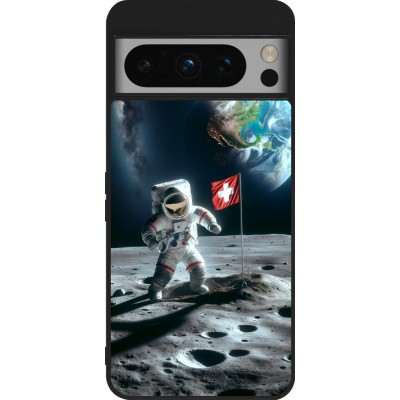 Coque Google Pixel 8 Pro - Silicone rigide noir Astro Suisse sur lune