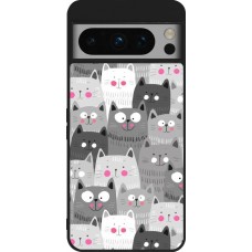 Coque Google Pixel 8 Pro - Silicone rigide noir Chats gris troupeau