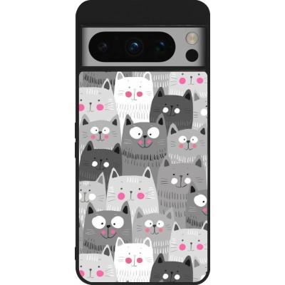 Coque Google Pixel 8 Pro - Silicone rigide noir Chats gris troupeau