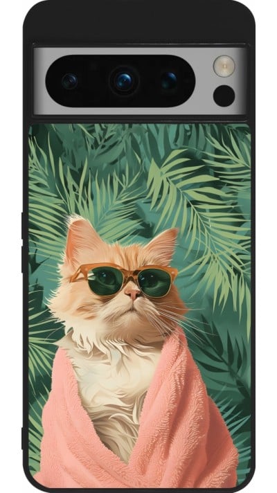 Coque Google Pixel 8 Pro - Silicone rigide noir Cat Summer Palms