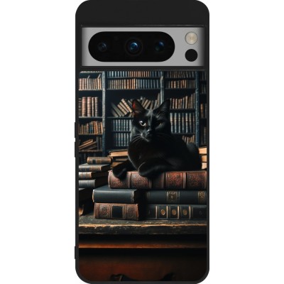 Coque Google Pixel 8 Pro - Silicone rigide noir Chat livres sombres