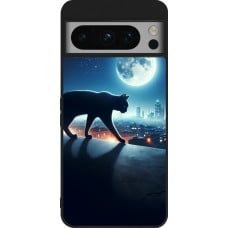 Coque Google Pixel 8 Pro - Silicone rigide noir Chat noir sous la pleine lune