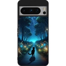 Coque Google Pixel 8 Pro - Silicone rigide noir Chat noir promenade