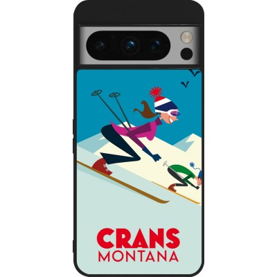 Coque Google Pixel 8 Pro - Silicone rigide noir Crans-Montana Ski Downhill