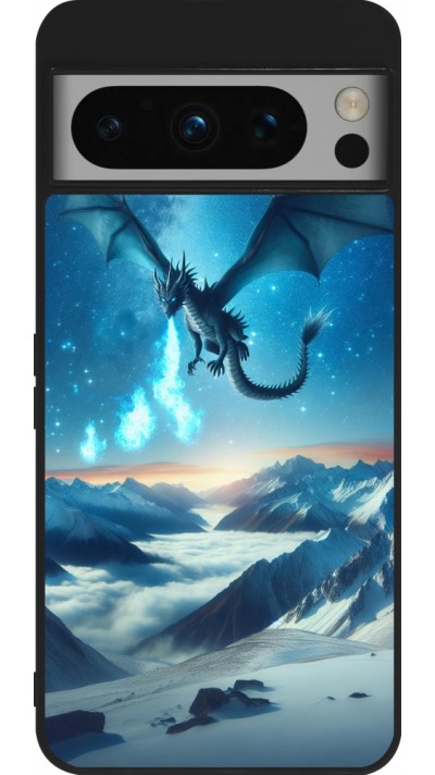 Coque Google Pixel 8 Pro - Silicone rigide noir Dragon nocturne montagne