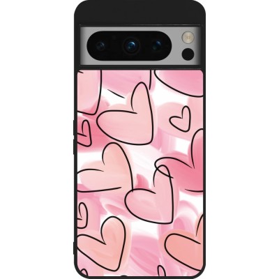 Coque Google Pixel 8 Pro - Silicone rigide noir Easter 2023 pink hearts