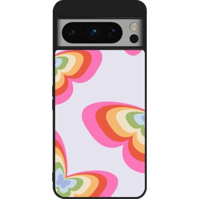 Coque Google Pixel 8 Pro - Silicone rigide noir Easter 2024 rainbow butterflies