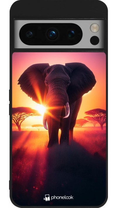 Coque Google Pixel 8 Pro - Silicone rigide noir Elephant Sunrise Beauty