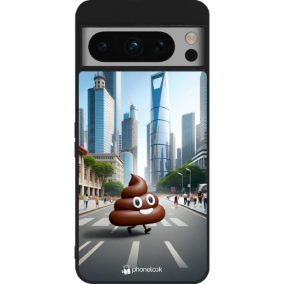 Coque Google Pixel 8 Pro - Silicone rigide noir Emoji Caca walk